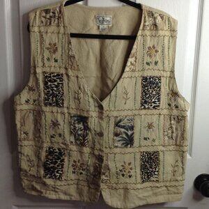 VTG Tantrums 1X 100% cotton Embroidered Vest; Eclectic Granny, Cabincore, Earthy